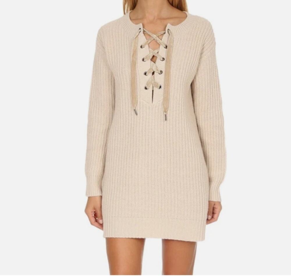 Rails Revolve Nicole Wool Cashmere Sweater Dress Women's Small Velvet Lace Up